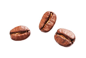 Collection of Roasted Coffee Beans isolated on white background.