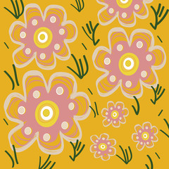 Fototapeta na wymiar Spring floral yellow pattern illustration