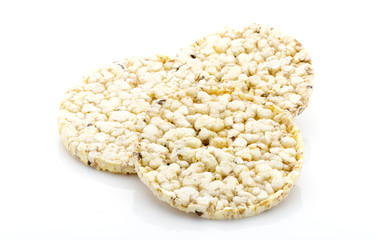 Corn crackers on the isolated white background.