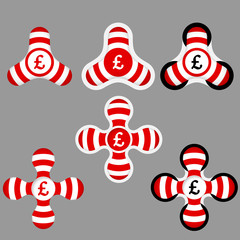 abstract red and white icons and pound sterling symbol