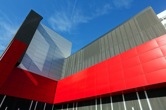 colorful aluminum facade on large shopping mall © vladimirnenezic