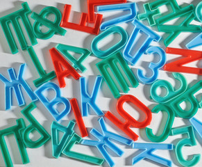 cyrllic alphabet letters on white paper background