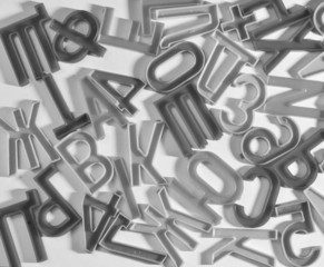 cyrllic alphabet letters on white paper background