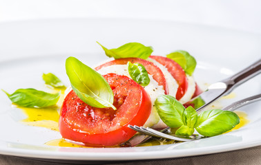 Mozzarella with tomatoes and basil.