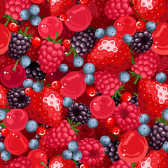 Seamless background with various berries. Vector illustration.