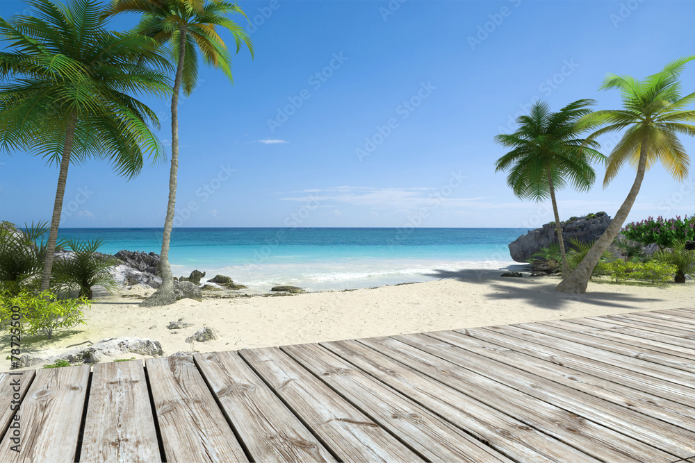 Wall mural tropical beach and deck