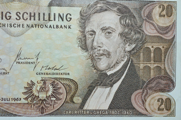 Carl Ritter Ghega engineer on 20 shilling  austrian banknote