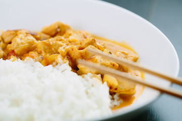 Spicy chicken curry with rice