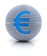 Euro currency icon on globe formed by dollar sign, 3d render