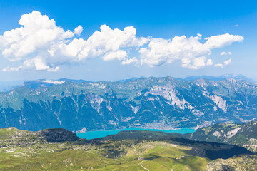 Fototapeta na wymiar Panorama view of Brienz Lake and Alps