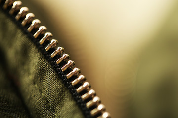 Zipper on clothes close up