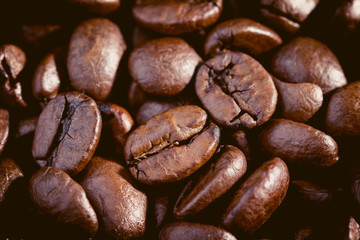 Coffee beans. Macro close up for background and texture