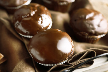 Tasty homemade chocolate muffins, close up