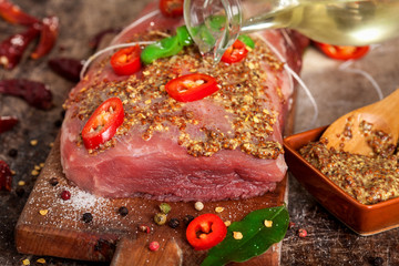 Fresh Raw meat with spices