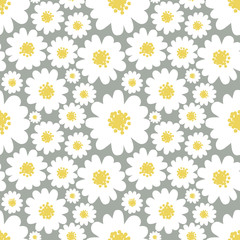White daisies seamless pattern on a grey background.