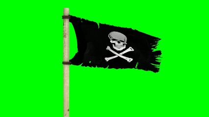 Waving pirate flag Jolly Roger on green screen