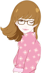女性　春服　メガネ