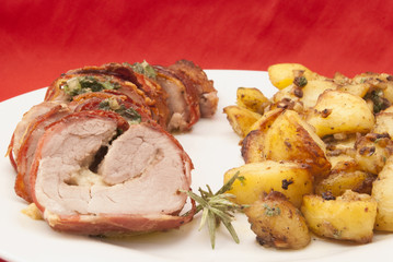 Gefülltes Filet (Speckmantel), Sardellen-Zitrone-Kartoffeln