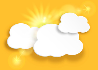 Clouds and sun in the yellow sky. Vector EPS10