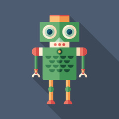 Colorful robot flat square icon with long shadows. Set 20
