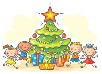 Obraz na płótnie Canvas Kids getting presents for Christmas