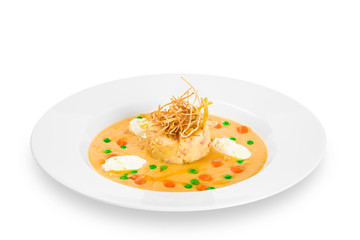 Pease pudding in a white plate