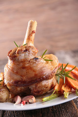 cooked lamb chop with vegetable
