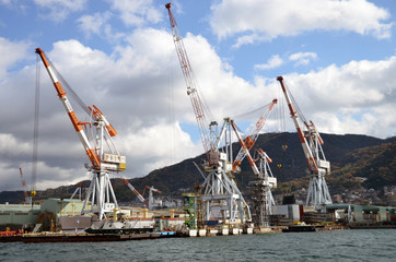 Fototapeta premium Harbor crane in shipyard, Kure, Hiroshima, Japan
