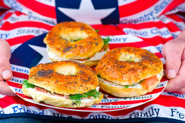 bagel  with a smoked salmon and cream cheese
