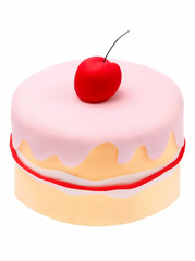 Birthday mini cake with cherry isolated on white background