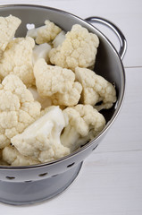 cauliflower florets in a colander