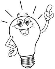 Outlined cartoon light bulb