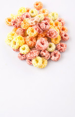 Colorful fruit flavored loops shaped cereal 