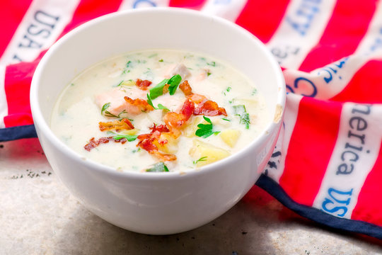 chowder with a salmon and bacon