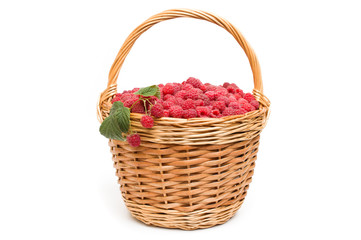 Fototapeta na wymiar fresh red raspberries in the basket isolated on white background