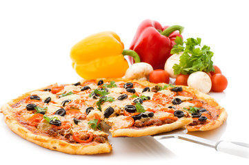 Delicious italian pizzas lifted slice 1
