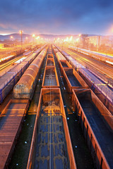 Obraz na płótnie Canvas Train Freight transportation platform - Cargo transit