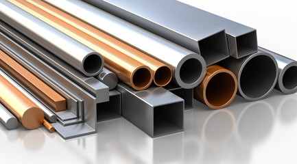 round and square tube, pipe and corners made of steel and copper