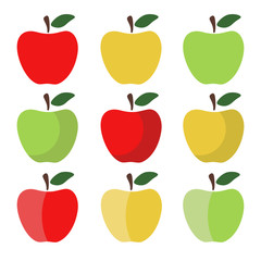 Set of Red, Green and Yellow Apple Icons