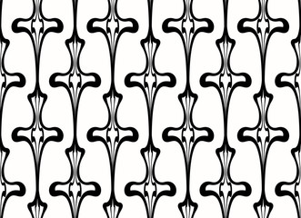 Thin Elegant Forged Black Garland Seamless Pattern with Wavy