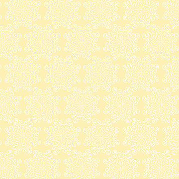 White circular floral pattern on yellow background