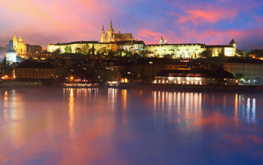 Prague Castle from river at sunrise - Czech republic