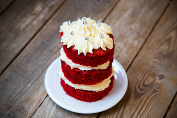 red velvet cake on wooden background