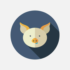 Pig flat icon with long shadow
