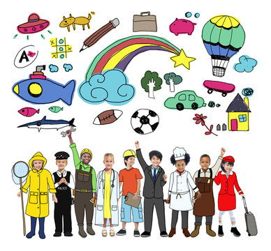 Diversity Cheerful Kids Various Occupations Concept