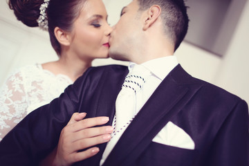 Portrait of a bride and groom posing