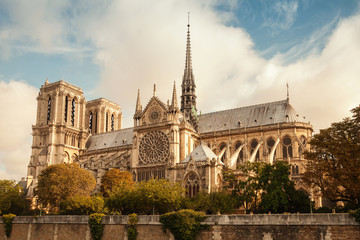 Notre Dame de Paris cathedral, vintage toned photo
