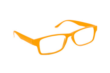Fototapeta premium Orange Eye Glasses Isolated on White shallow depth of field and