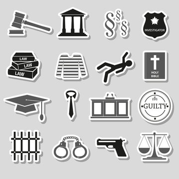 justice and law gray stickers set eps10