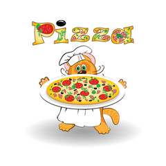 Cat chef cook and pizza